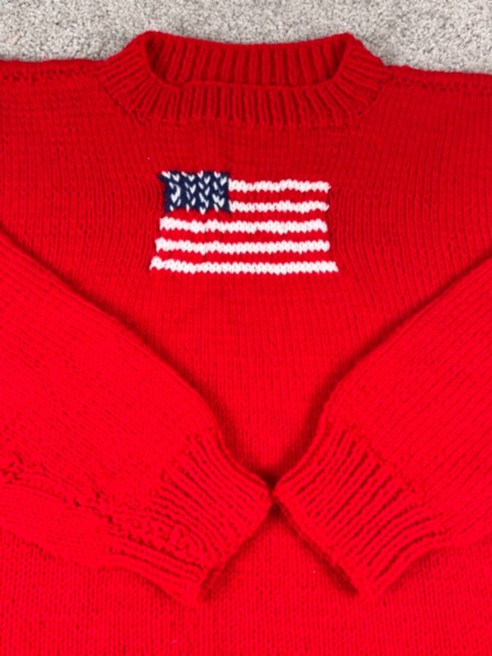 Vintage American Flag USA Sweater Wool Blend Handmade Chunky Knit Men S Womens M